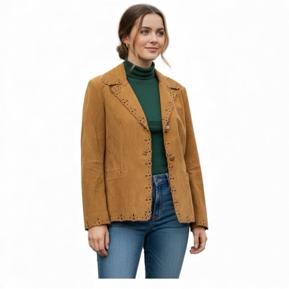 Newport News Suede Eyelet Jacket Boho Sz8 VTG western 90s boho cottagecore